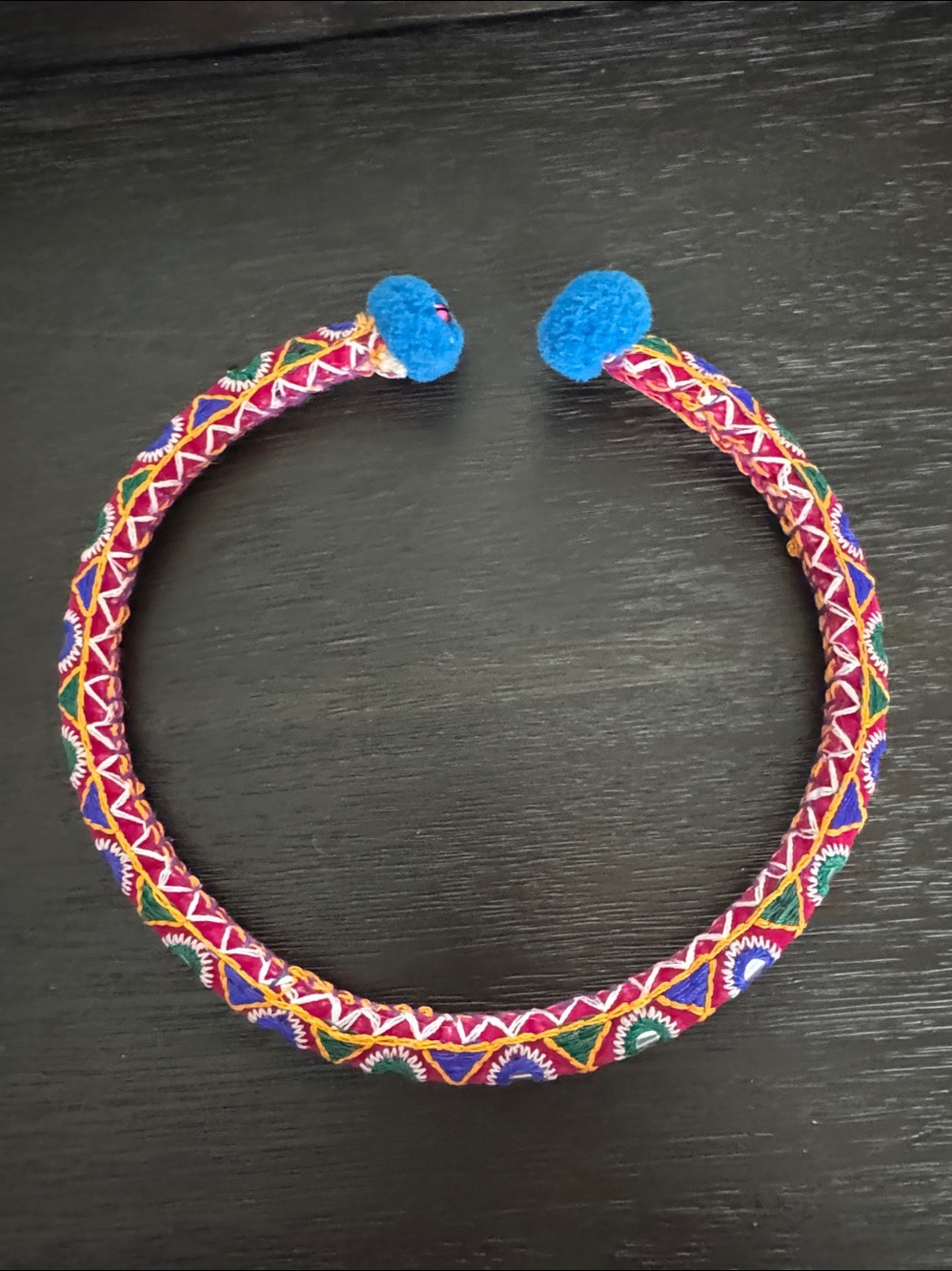Kutchi embroidered fabric hasli necklace with faux mirrors